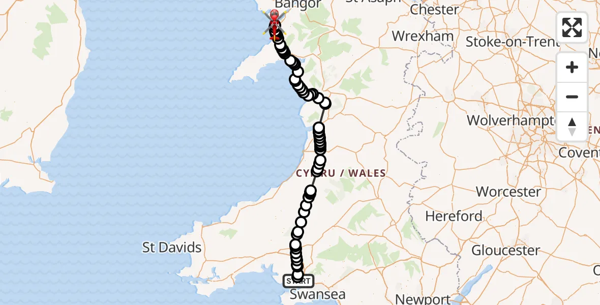 Flight route Air Ambulance Helicopter Dafen - Caernarfon Airport, 20 September 2026, 16:02