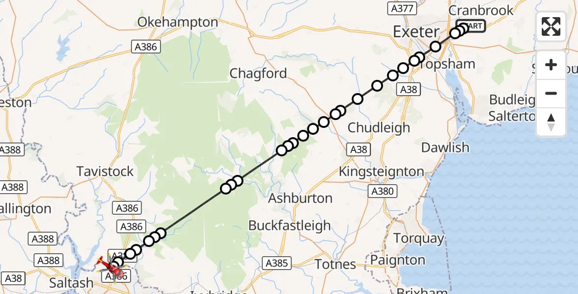 Flight route Air Ambulance Helicopter Exeter International Airport - Southway, 20 September 2026, 16:12