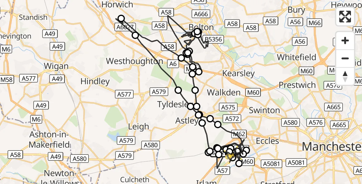 Flight route Police Helicopter Irlam - Worsley, 20 September 2026, 16:16