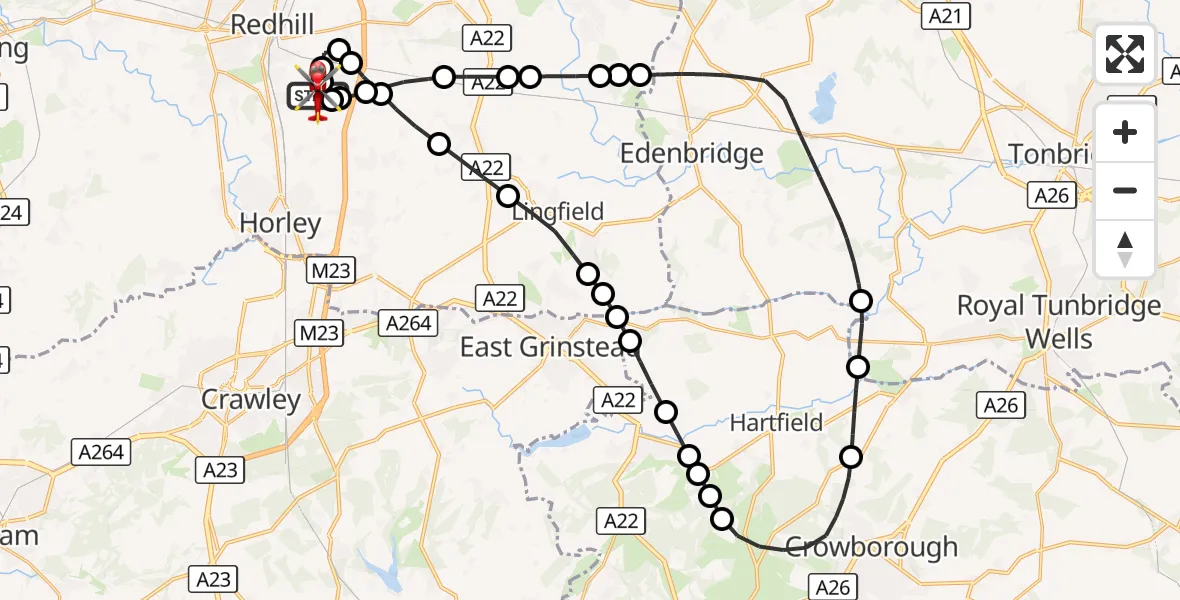 Flight route Air Ambulance Helicopter Redhill Aerodrome - Redhill Aerodrome, 20 September 2026, 16:24