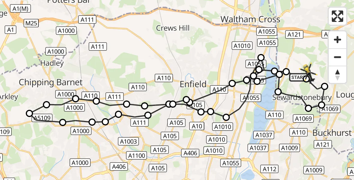 Flight route Police Helicopter Sewardstonebury - Sewardstonebury, 20 September 2026, 18:13
