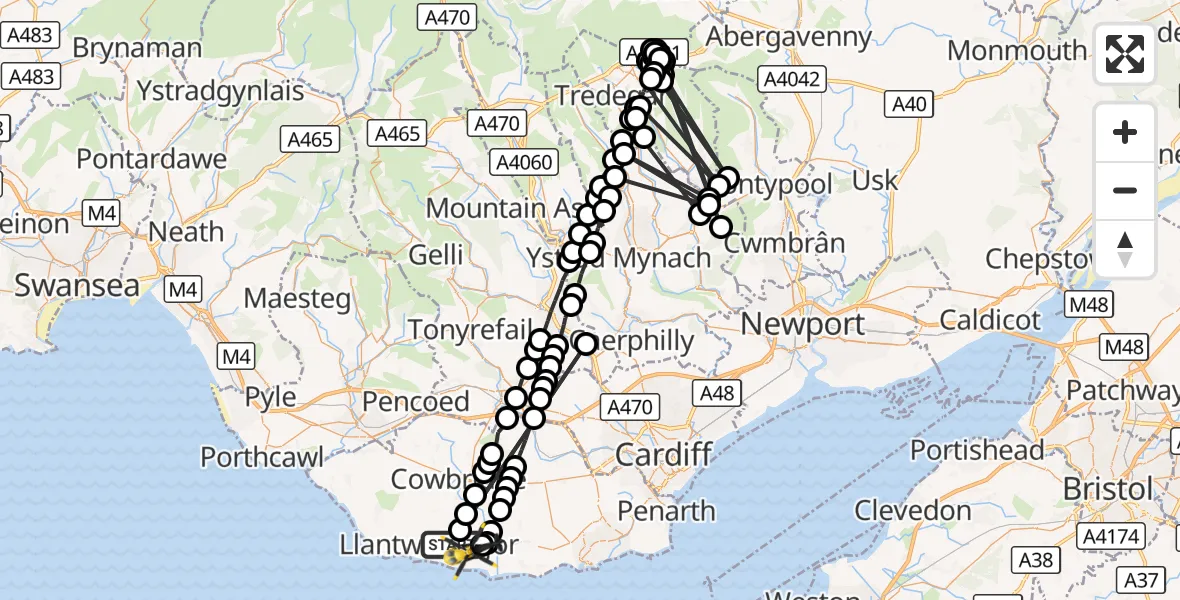 Flight route Police Helicopter Boverton - MOD St Athan, 20 September 2026, 18:16