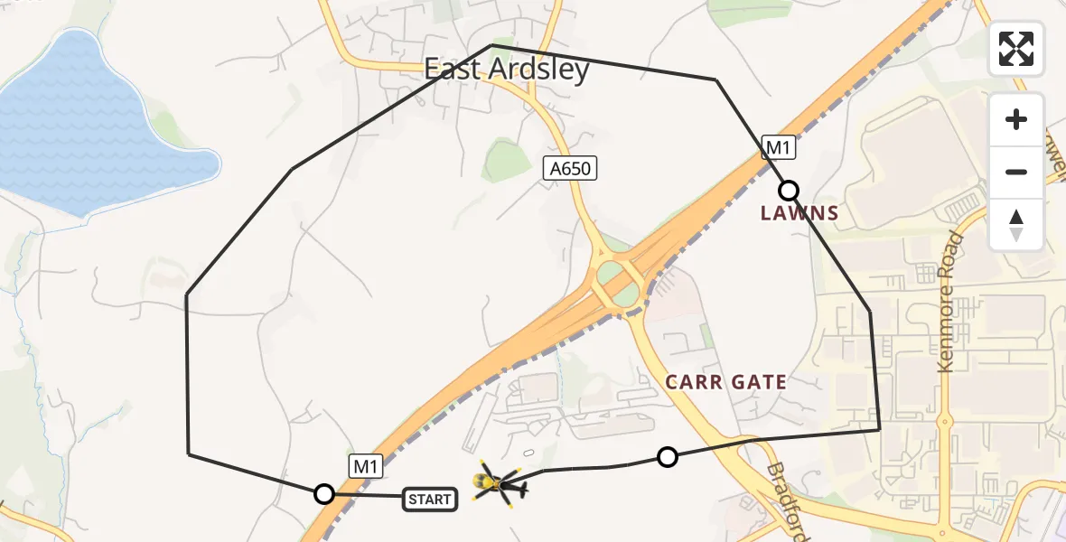 Flight route Police Helicopter East Ardsley - East Ardsley, 20 September 2026, 18:46