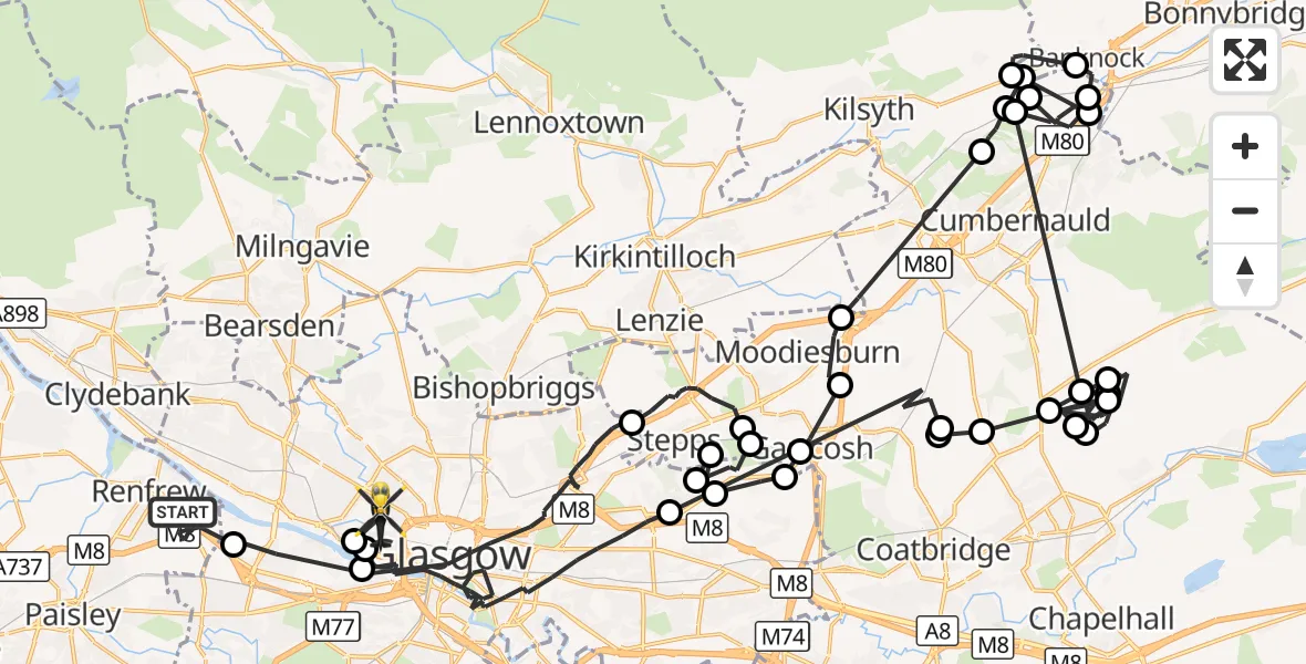 Flight route Police Helicopter Renfrew - Glasgow, 20 September 2026, 18:51
