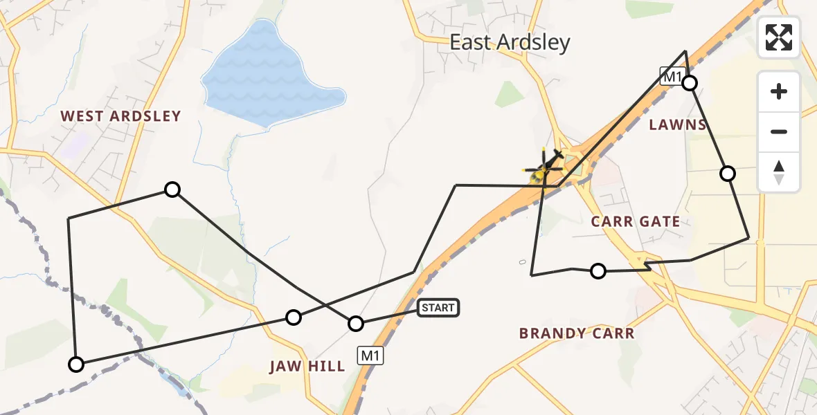 Flight route Police Helicopter East Ardsley - East Ardsley, 20 September 2026, 18:57