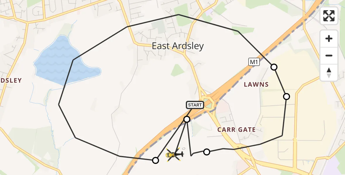 Flight route Police Helicopter East Ardsley - East Ardsley, 20 September 2026, 19:03