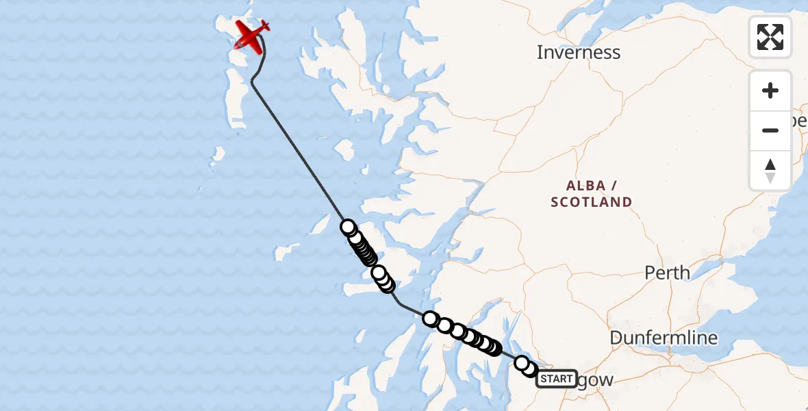 Flight route Air Ambulance Aircraft Glasgow Airport - Inner Seas, 20 September 2026, 19:17