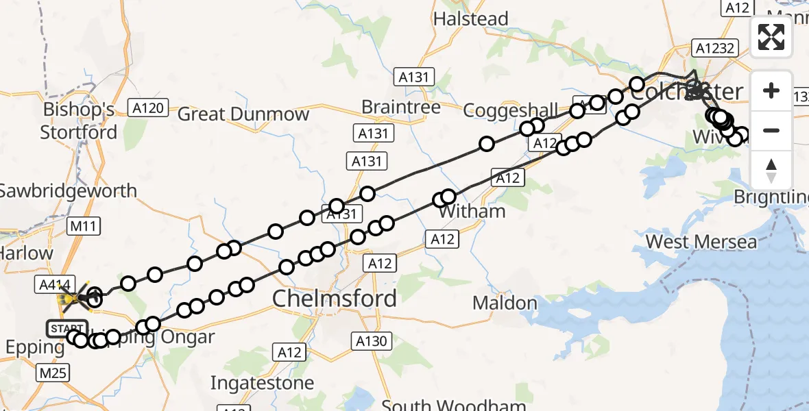 Flight route Police Helicopter North Weald Airfield - North Weald Bassett, 20 September 2026, 22:03