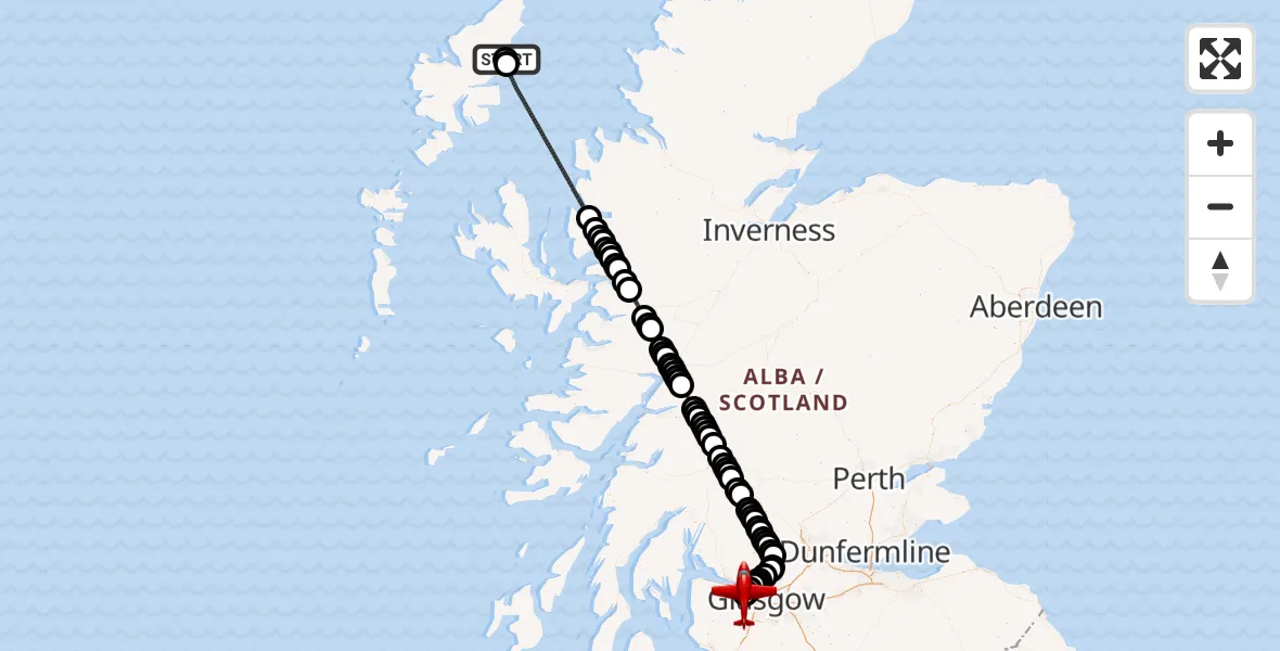 Flight route Air Ambulance Aircraft Stornoway Airport - Glasgow Airport, 20 September 2026, 22:08