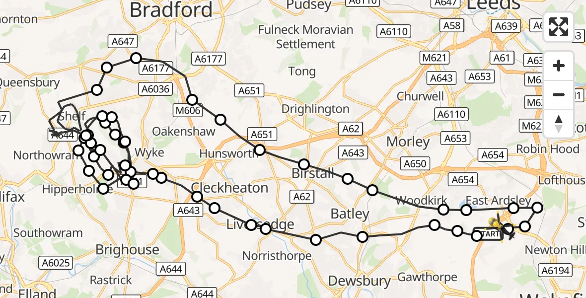 Flight route Police Helicopter East Ardsley - East Ardsley, 20 September 2026, 23:37