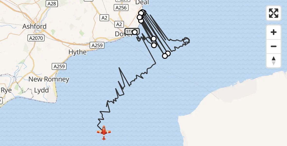 Flight route Coastguard Drone Dover - English Channel, 21 September 2026, 01:00