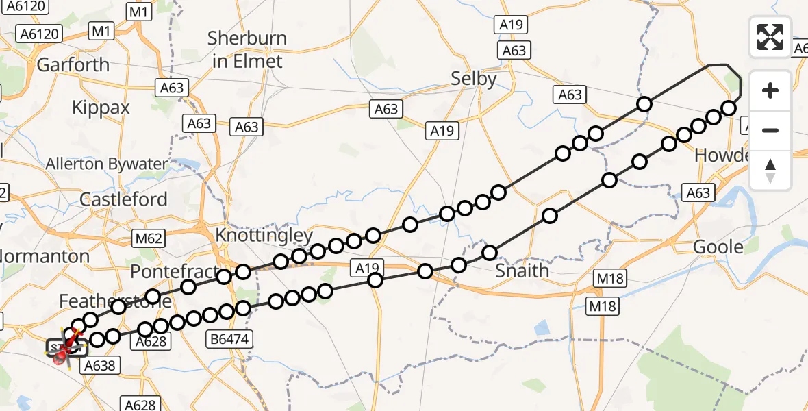 Flight route Air Ambulance Helicopter YAA Nostell Helicopter Port - YAA Nostell Helicopter Port, 21 September 2026, 06:54