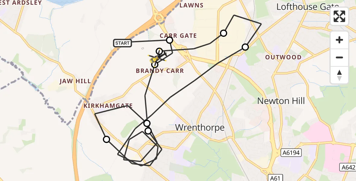 Flight route Police Helicopter East Ardsley - East Ardsley, 21 September 2026, 08:23