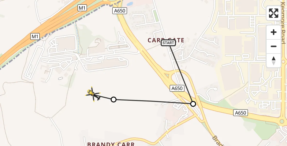 Flight route Police Helicopter Carr Gate - East Ardsley, 21 September 2026, 08:34