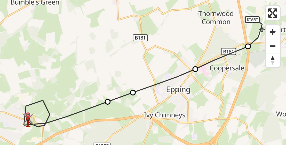 Flight route Air Ambulance Helicopter North Weald Airfield - Epping Forest, 21 September 2026, 09:28