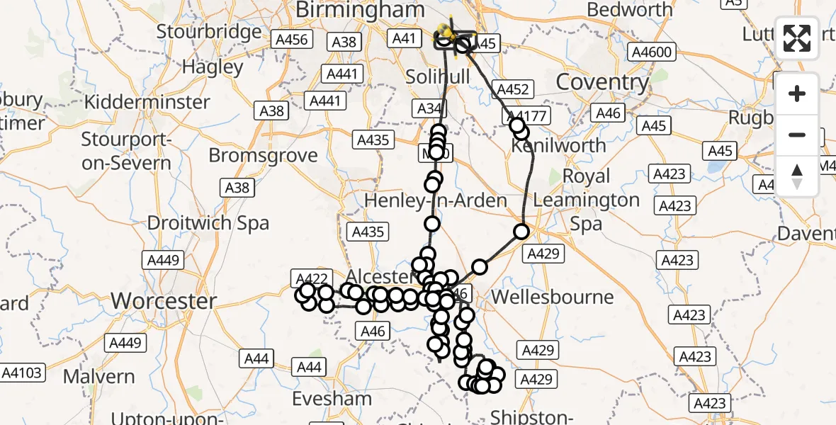 Flight route Police Helicopter Birmingham Airport - Birmingham Airport, 21 September 2026, 09:49