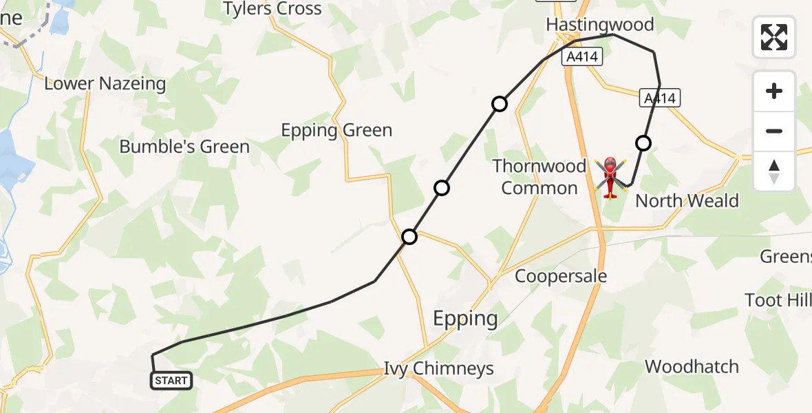 Flight route Air Ambulance Helicopter Epping Forest - North Weald Airfield, 21 September 2026, 10:19