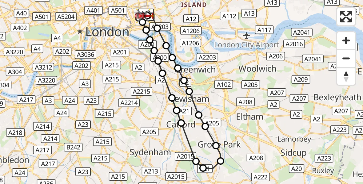 Flight route Air Ambulance Helicopter Royal London Hospital - Royal London Hospital, 21 September 2026, 10:25