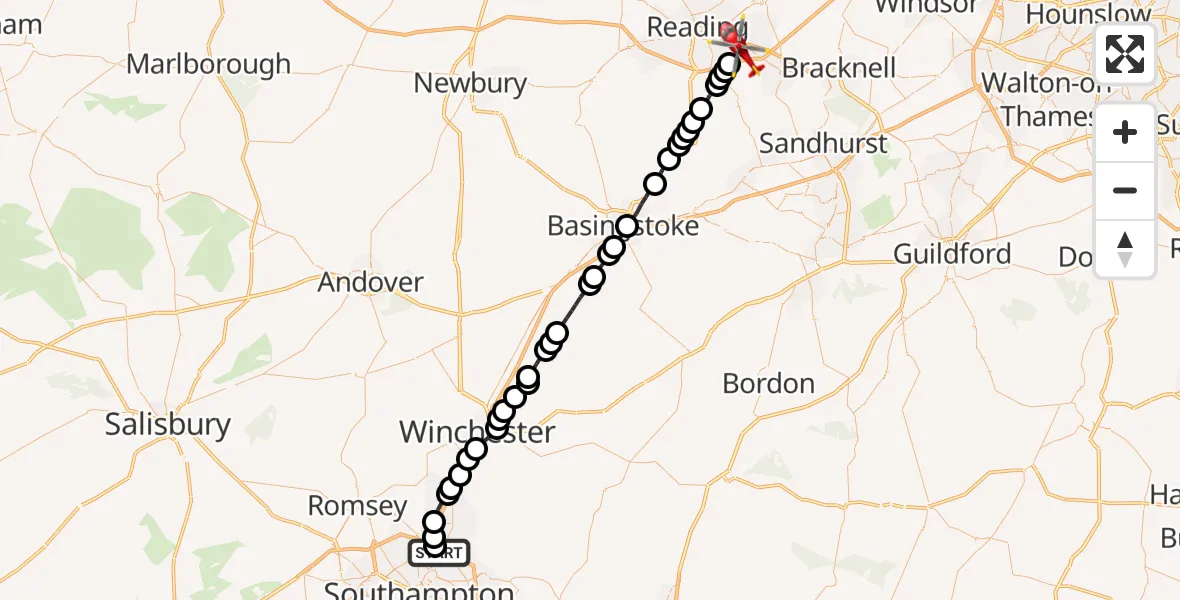 Flight route Air Ambulance Helicopter Mansbridge - Reading, 21 September 2026, 10:59