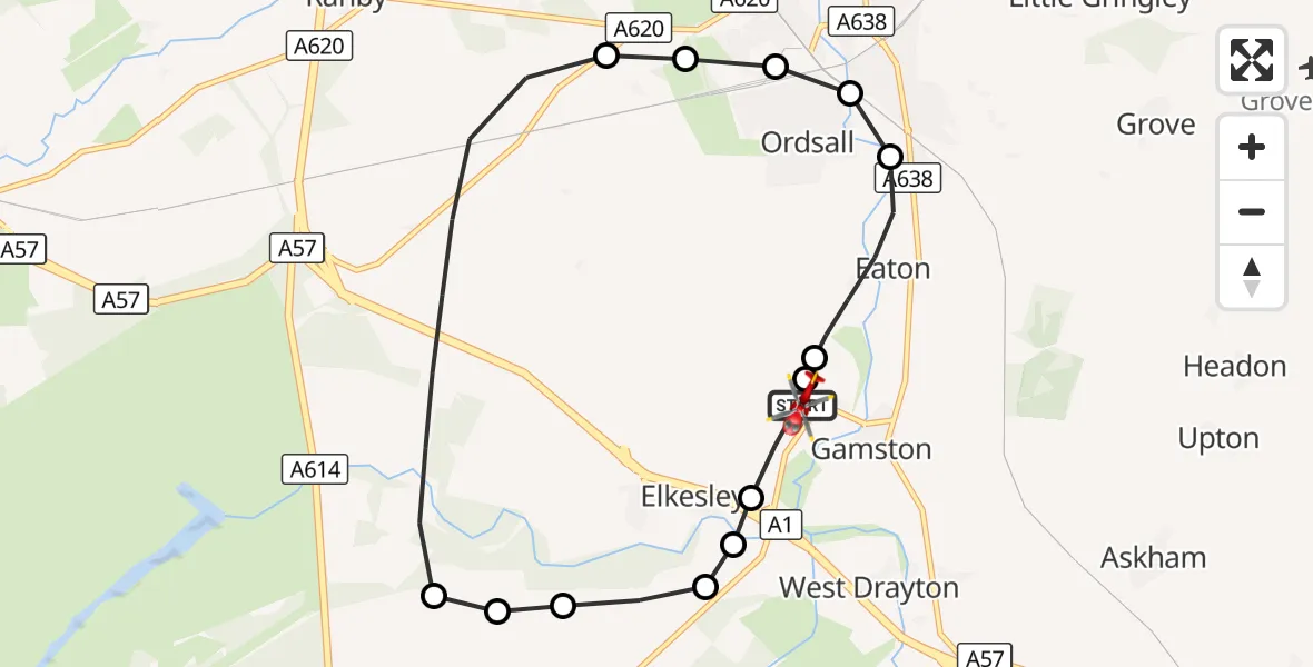 Flight route Air Ambulance Helicopter Retford Gamston Airport - Retford Gamston Airport, 21 September 2026, 11:17