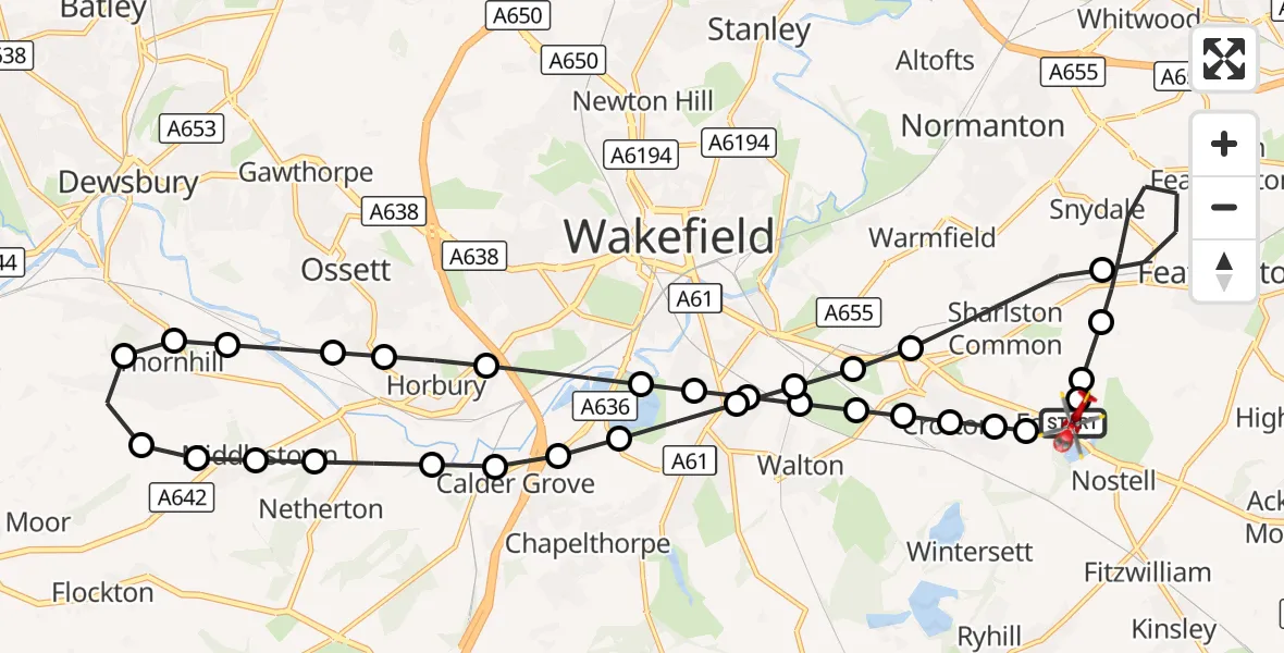 Flight route Air Ambulance Helicopter YAA Nostell Helicopter Port - YAA Nostell Helicopter Port, 21 September 2026, 11:24