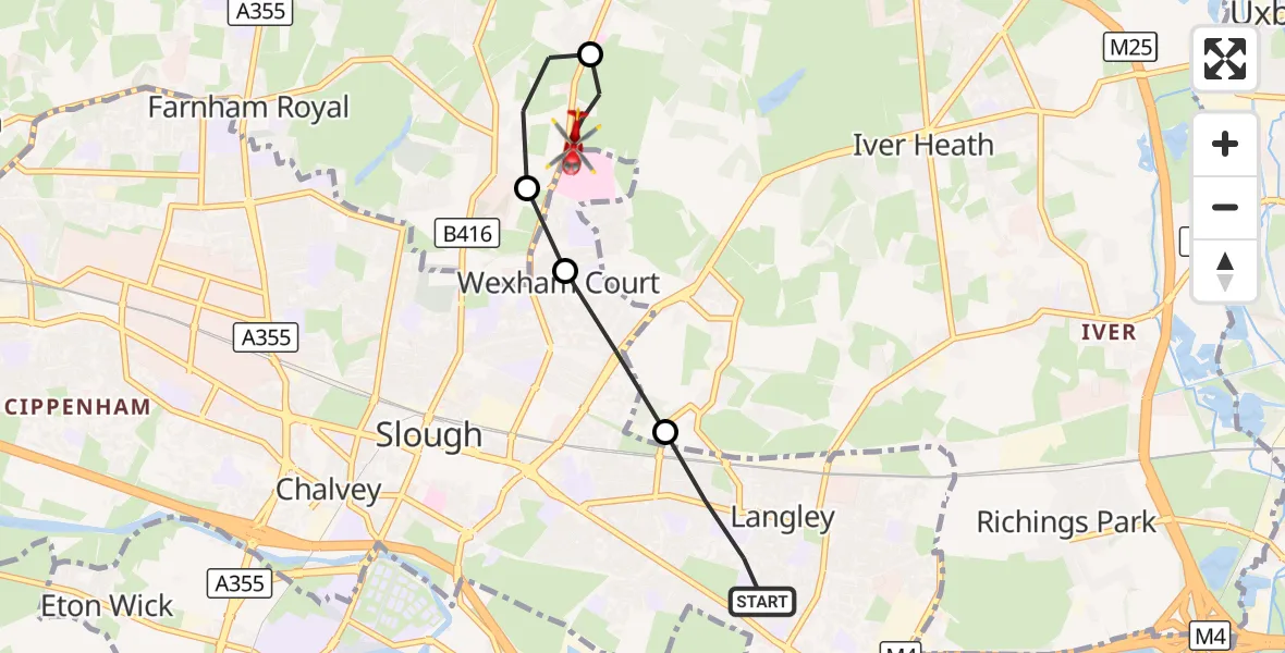 Flight route Air Ambulance Helicopter Slough - Slough, 21 September 2026, 11:45