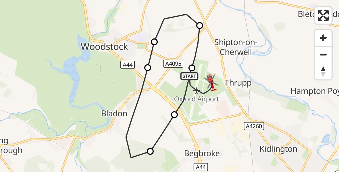 Flight route Air Ambulance Helicopter London Oxford Airport - London Oxford Airport, 21 September 2026, 13:23