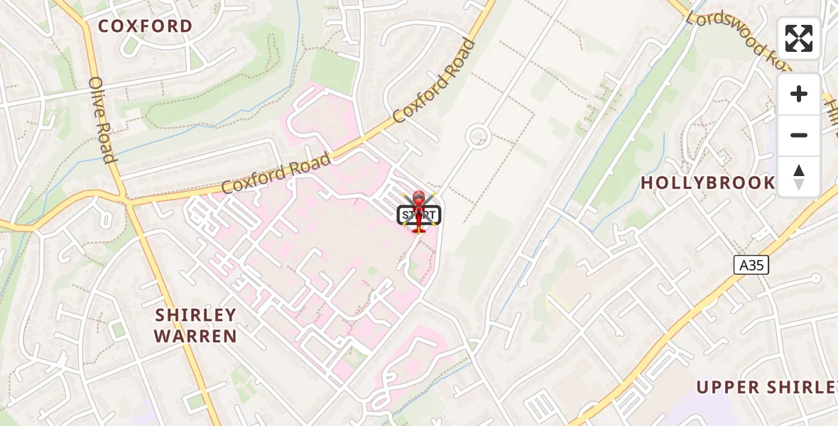 Flight route Air Ambulance Helicopter University Hospital Southampton - University Hospital Southampton, 21 September 2026, 13:25