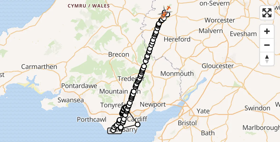 Flight route Coastguard Helicopter MOD St Athan - Shobdon, 21 September 2026, 13:29