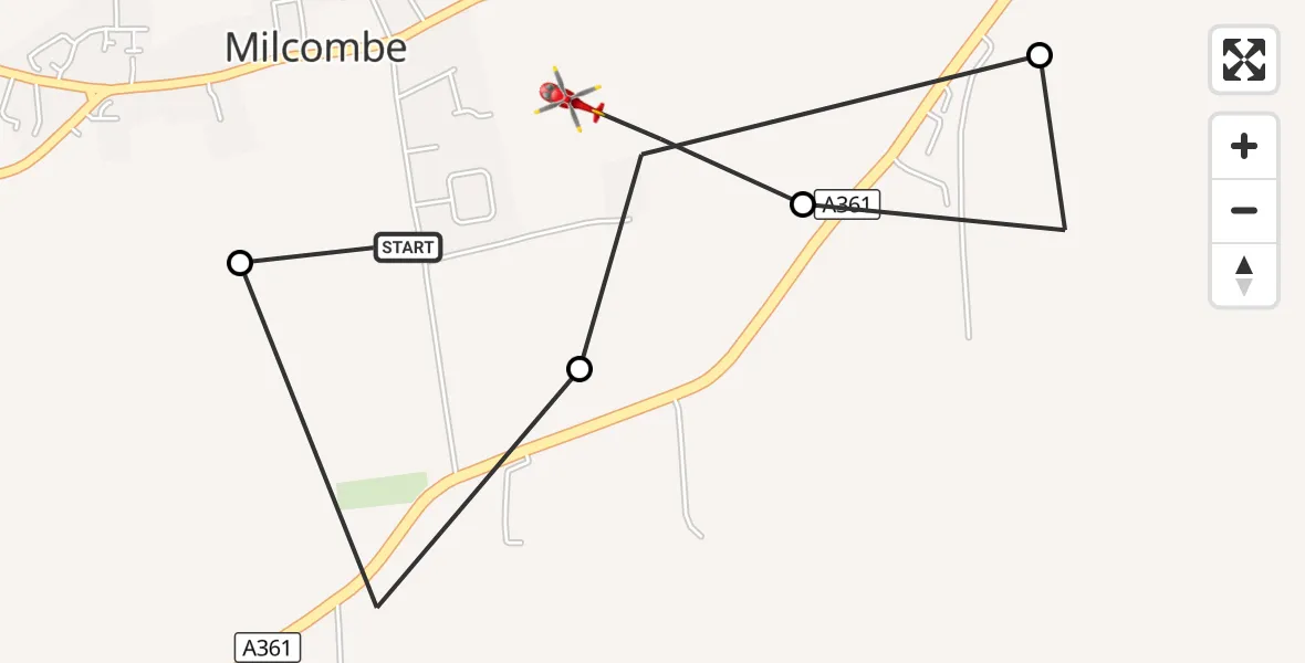 Flight route Air Ambulance Helicopter Milcombe - Milcombe, 21 September 2026, 13:37