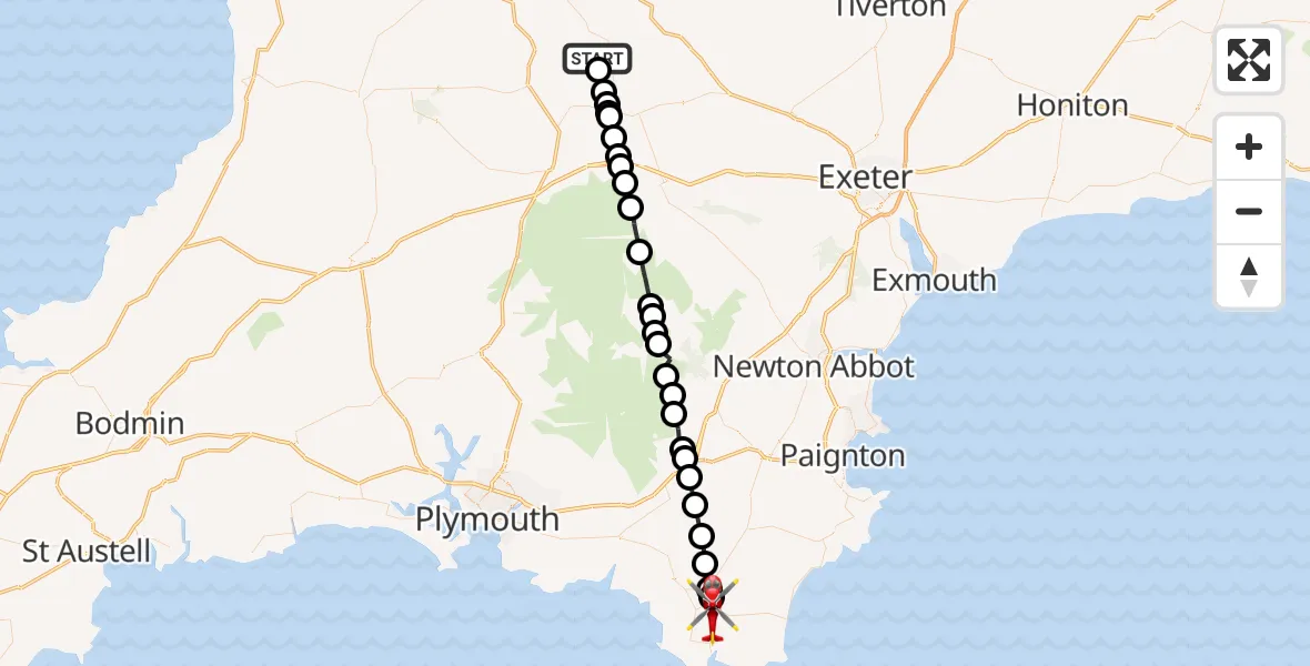 Flight route Air Ambulance Helicopter West Devon - West Alvington, 21 September 2026, 14:08
