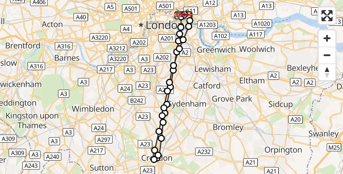 Flight route Air Ambulance Helicopter Royal London Hospital - Royal London Hospital, 21 September 2026, 14:10
