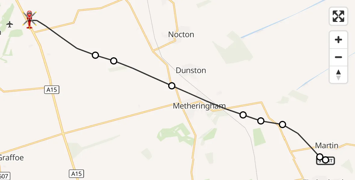 Flight route Air Ambulance Helicopter Martin - North Kesteven, 21 September 2026, 14:20