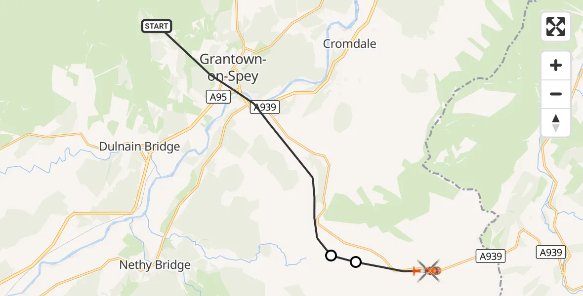 Flight route Coastguard Helicopter Grantown-on-Spey - Grantown-on-Spey, 21 September 2026, 14:47