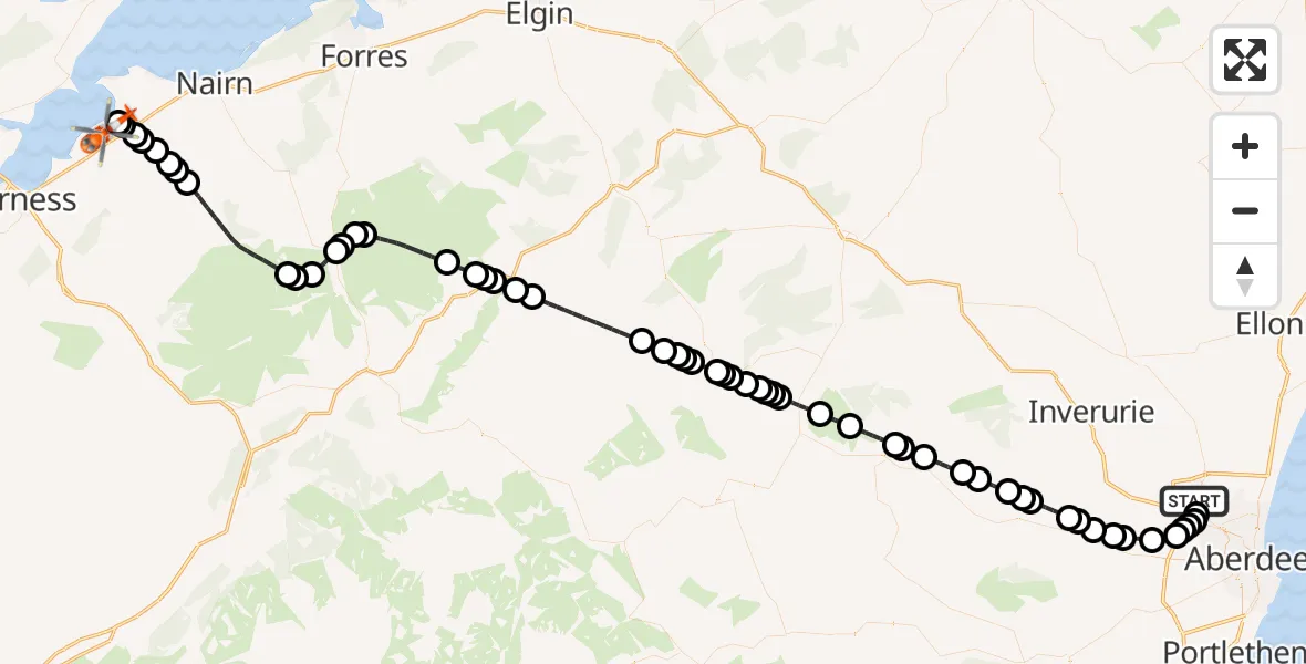 Flight route Coastguard Helicopter Aberdeen International Airport - Inverness Airport, 21 September 2026, 15:13