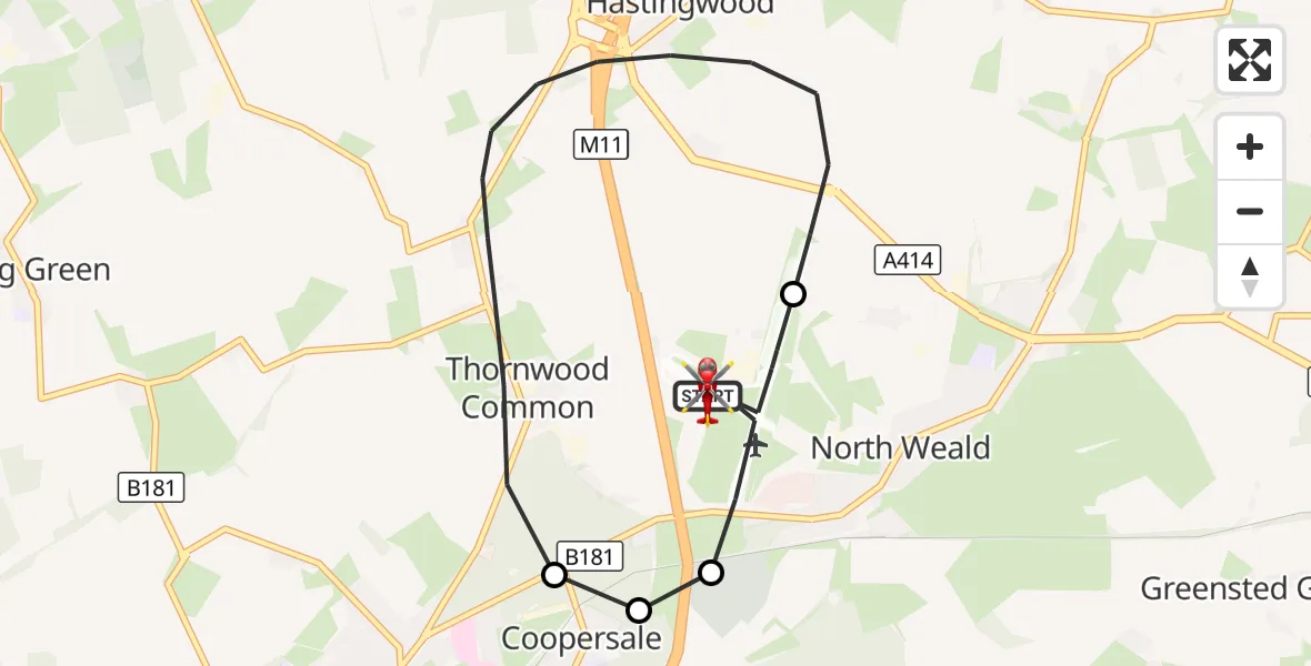 Flight route Air Ambulance Helicopter North Weald Airfield - North Weald Airfield, 21 September 2026, 15:15
