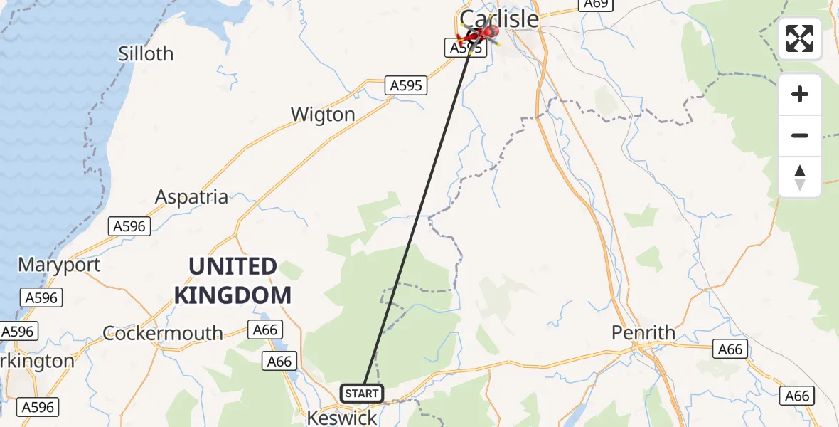 Flight route Air Ambulance Helicopter Applethwaite - Carlisle, 21 September 2026, 15:18