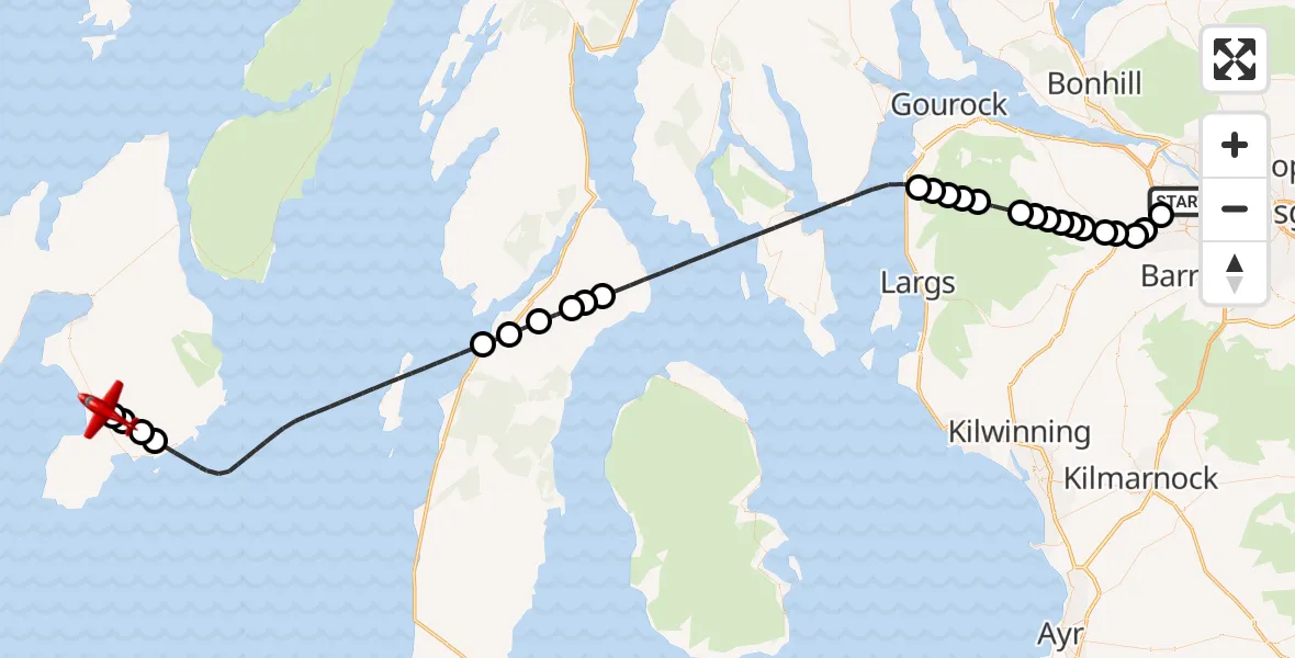 Flight route Air Ambulance Aircraft Glasgow Airport - Argyll and Bute, 21 September 2026, 15:27