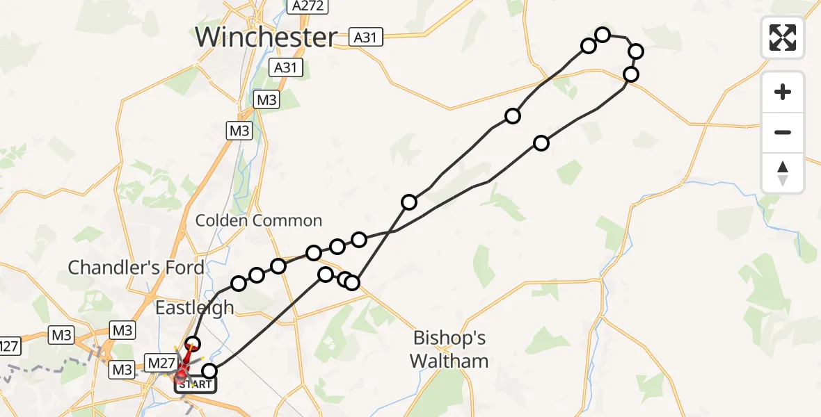 Flight route Air Ambulance Helicopter Southampton Airport - Southampton Airport, 21 September 2026, 15:29