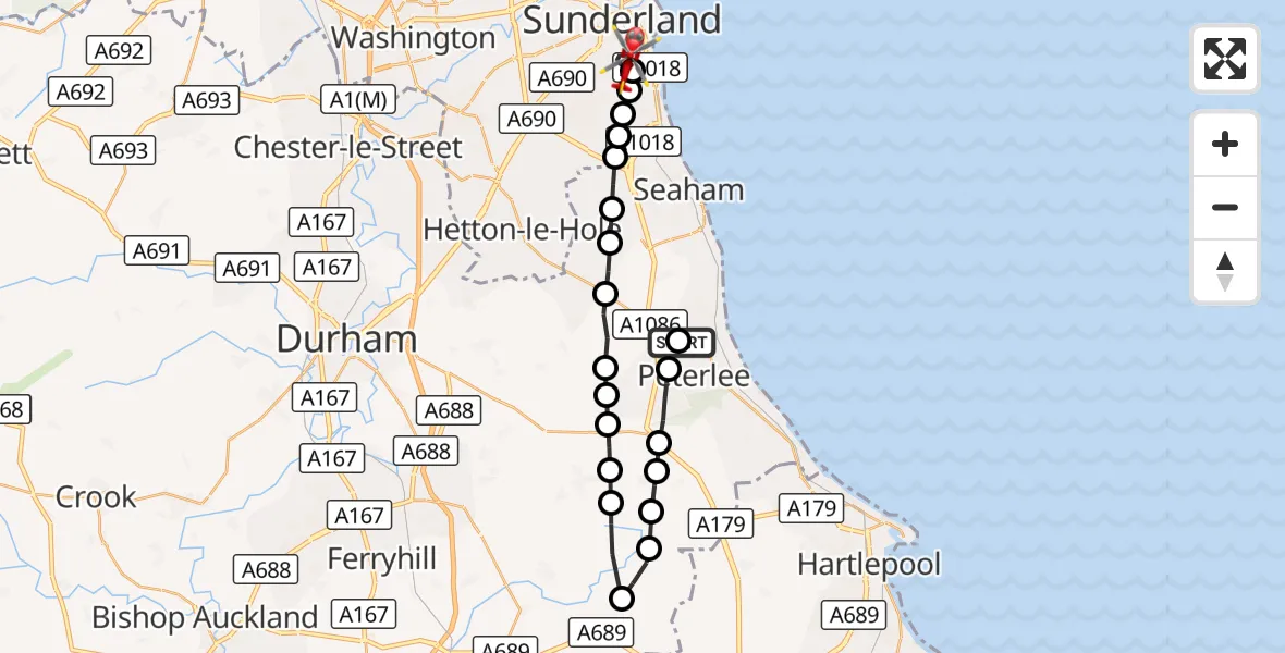 Flight route Air Ambulance Helicopter Horden - Grangetown, 21 September 2026, 15:57