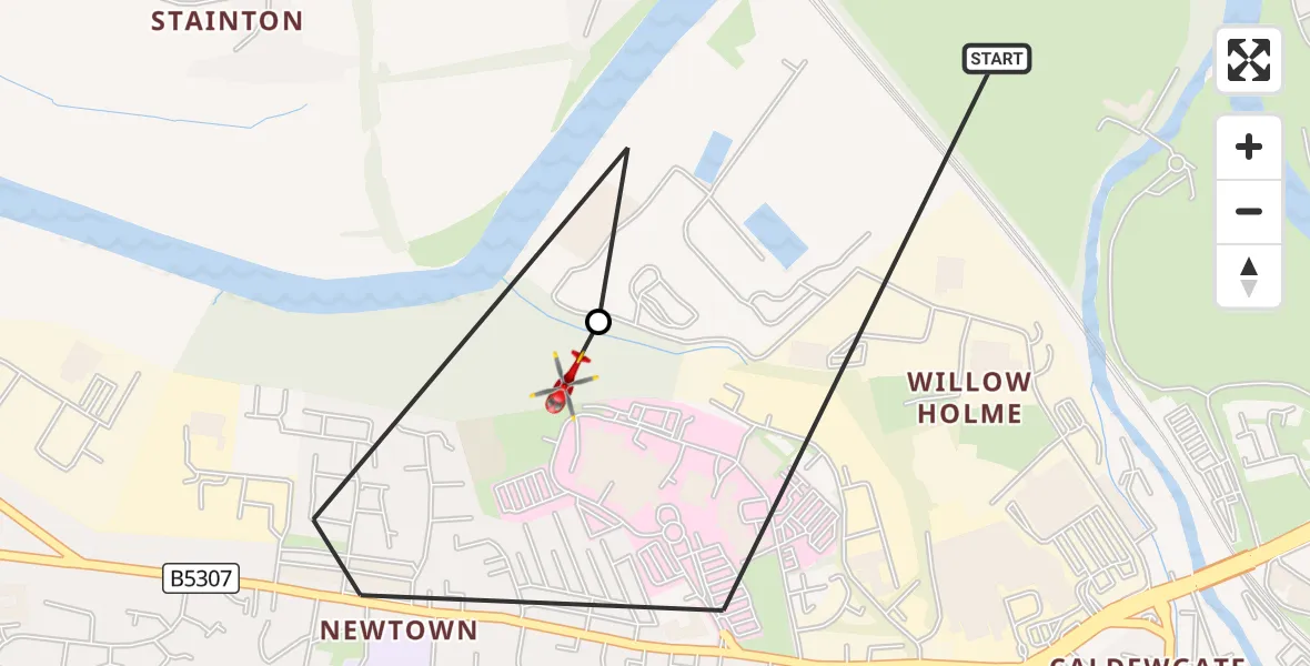 Flight route Air Ambulance Helicopter Carlisle - Carlisle General, 21 September 2026, 16:08