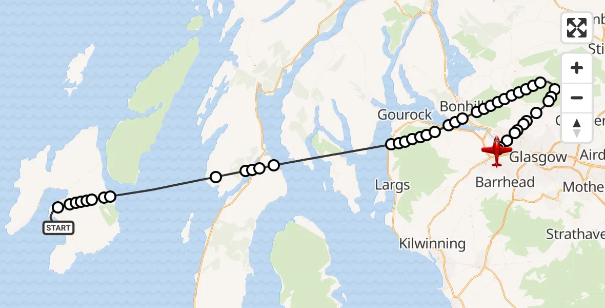 Flight route Air Ambulance Aircraft Inner Seas - Glasgow Airport, 21 September 2026, 16:32