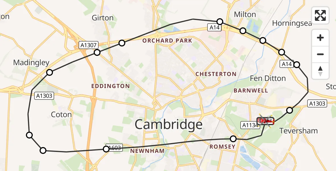 Flight route Air Ambulance Helicopter Cambridge City Airport - Cambridge City Airport, 21 September 2026, 16:47