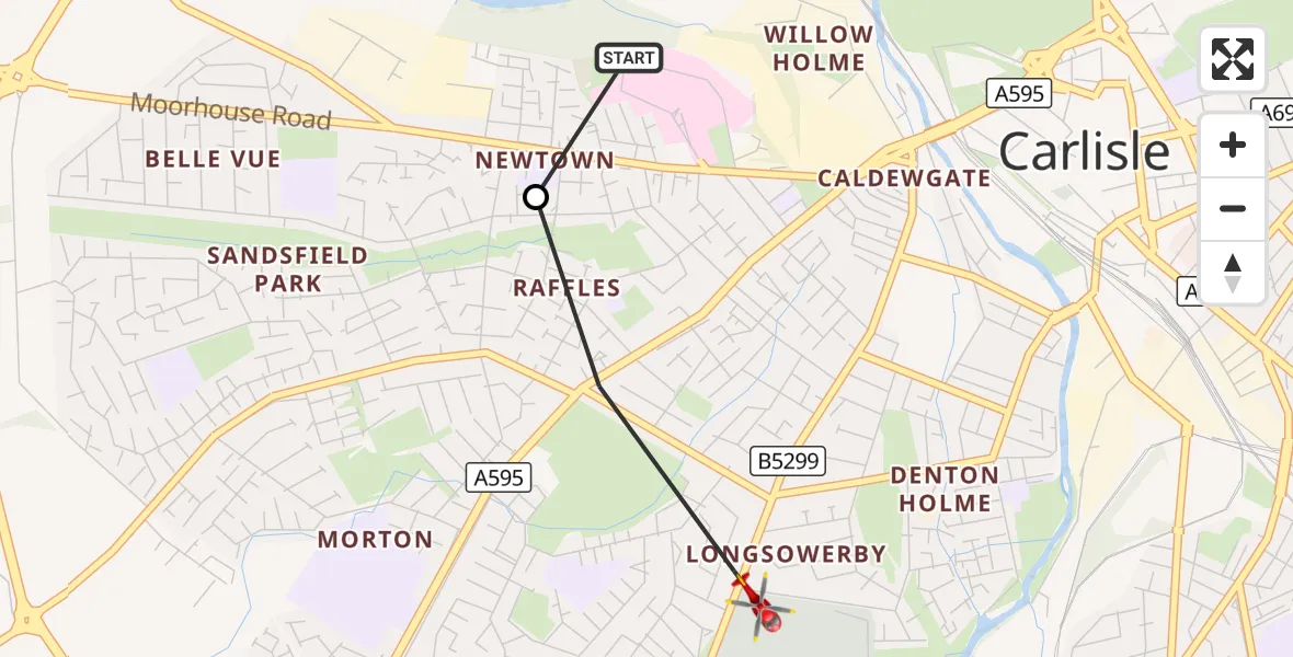 Flight route Air Ambulance Helicopter Carlisle General - Carlisle, 21 September 2026, 16:48