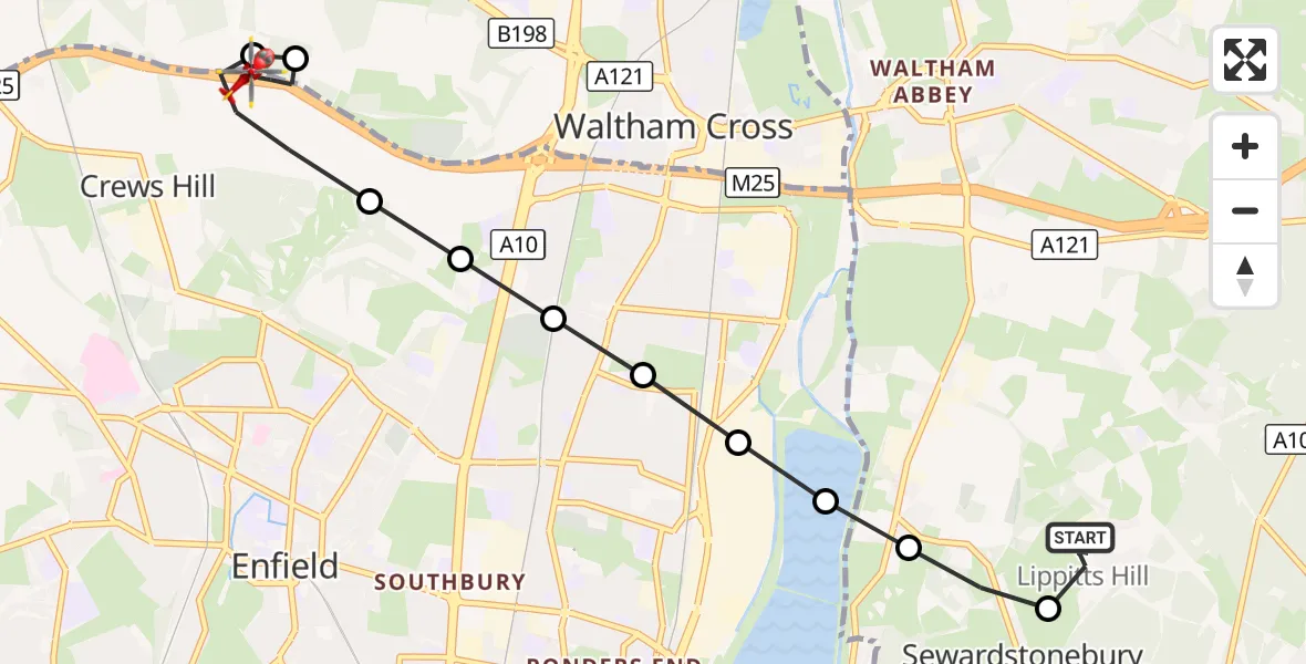 Flight route Air Ambulance Helicopter Metropolitan Police Air Support Unit Lippitts Hill - Cheshunt, 21 September 2026, 16:53