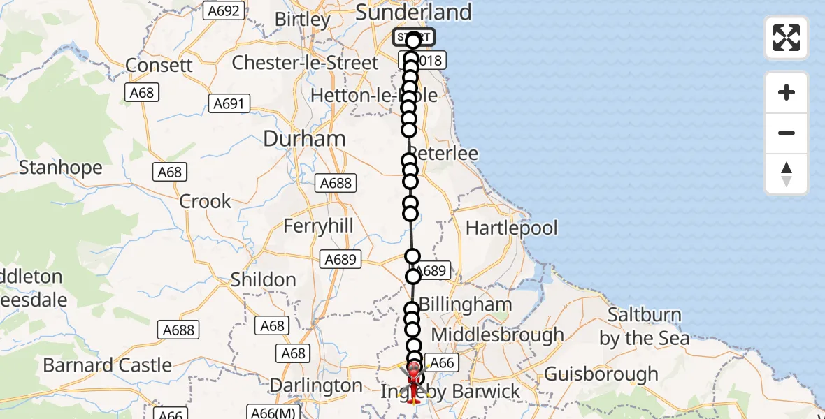 Flight route Air Ambulance Helicopter Hill View - Egglescliffe, 21 September 2026, 16:54