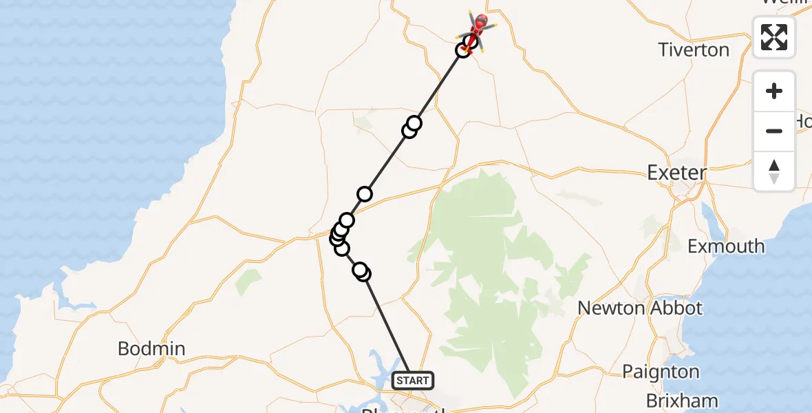 Flight route Air Ambulance Helicopter Southway - Riddlecombe, 21 September 2026, 17:04