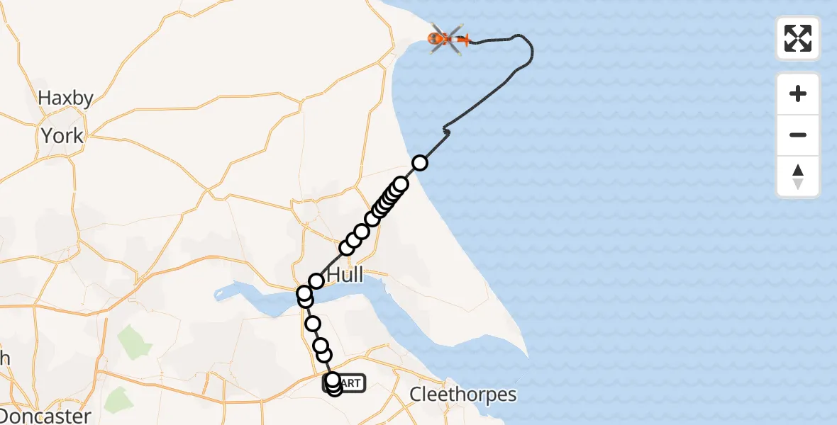 Flight route Coastguard Helicopter Humberside Airport - North Sea, 21 September 2026, 17:49