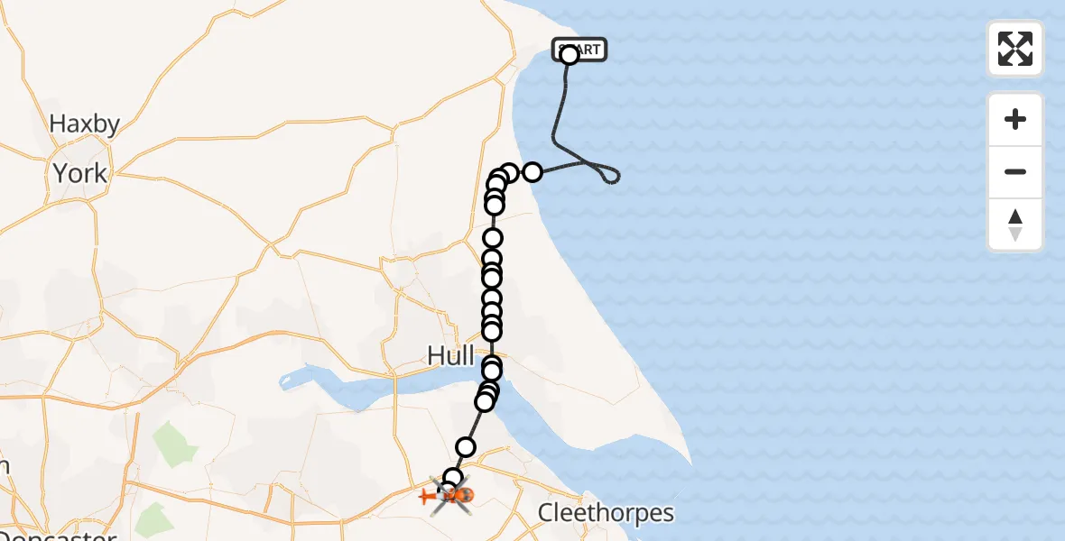 Flight route Coastguard Helicopter Flamborough - Humberside Airport, 21 September 2026, 18:35