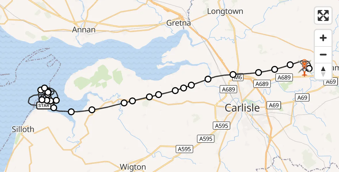 Flight route Coastguard Helicopter Skinburness - Carlisle Lake District Airport, 21 September 2026, 19:25